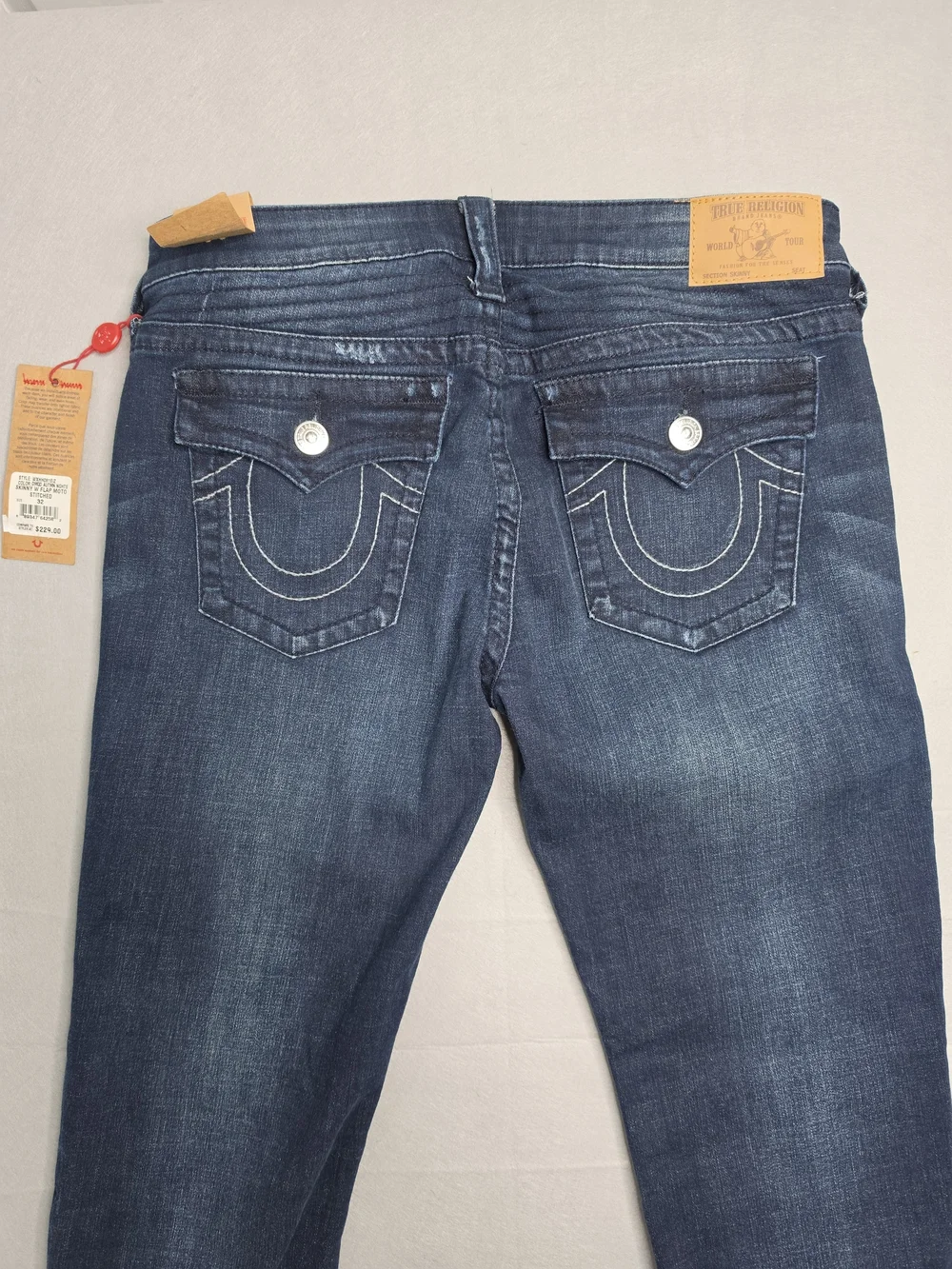 True Religion Men's Dark Indigo Moto Skinny Jeans Size 32 NWT